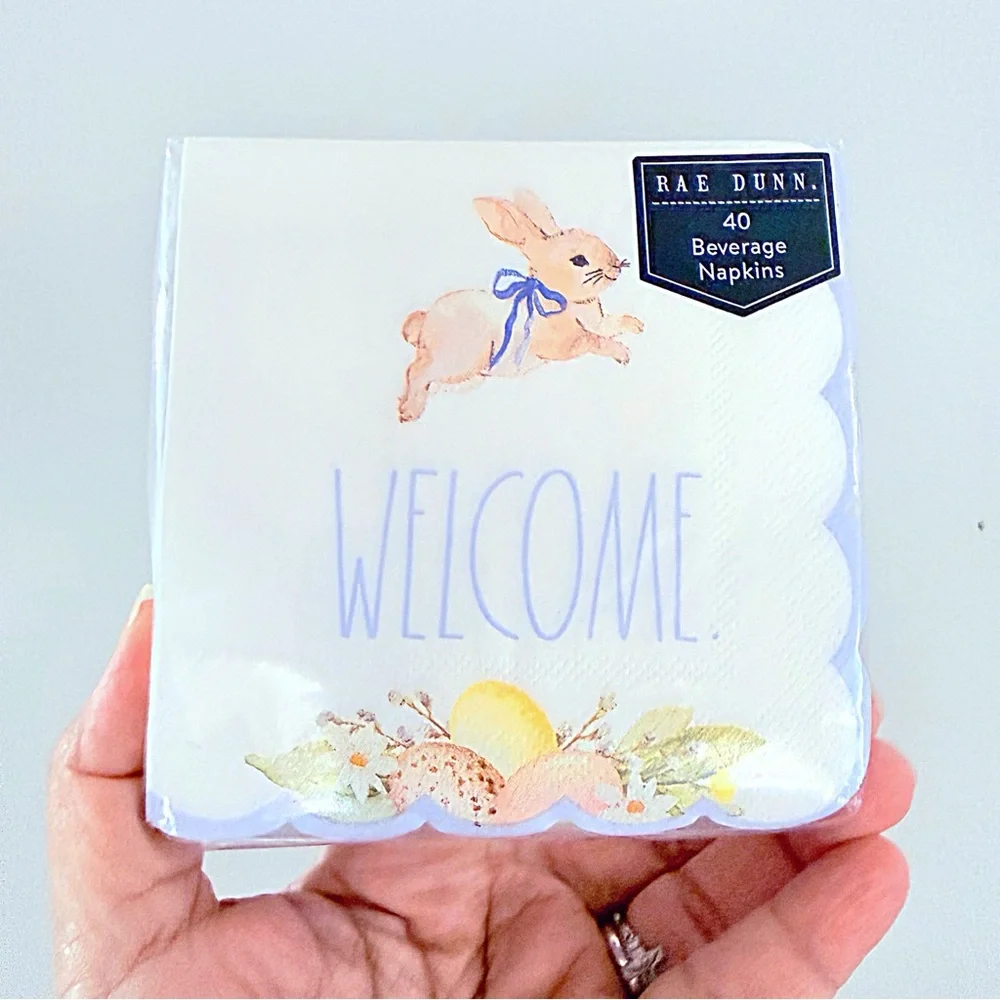 Rae Dunn WELCOME 40 piece Easter Bunny Eggs Cocktail Beverage Napkins
